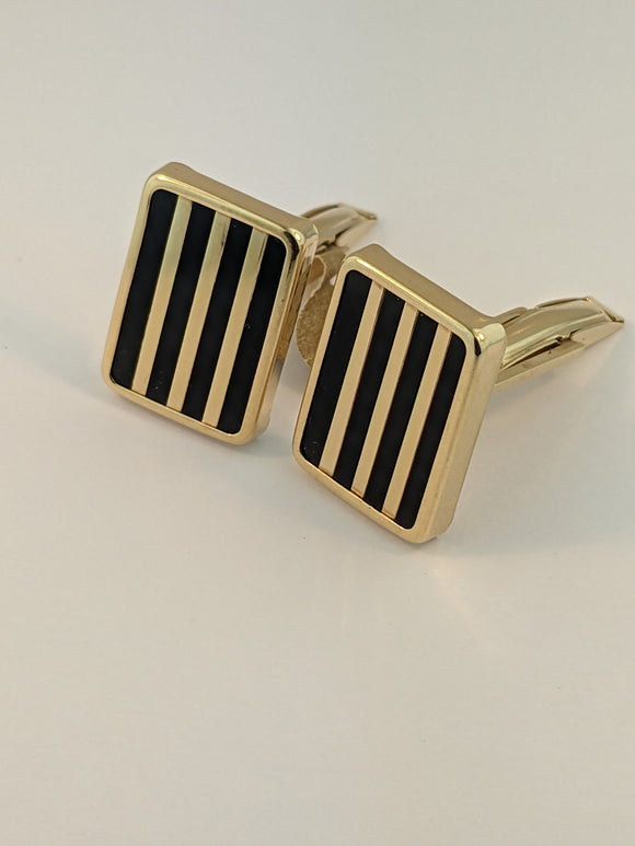 Gold and Onyx cuff links, Stripes.
