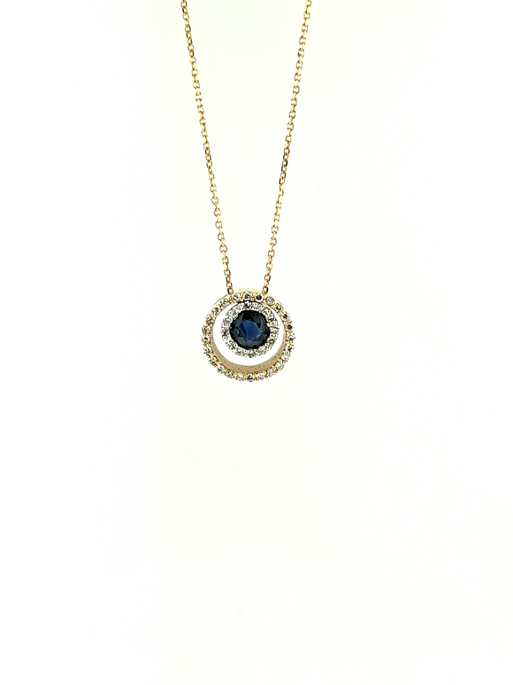 Sapphire and Diamond Circles pendant with chain.