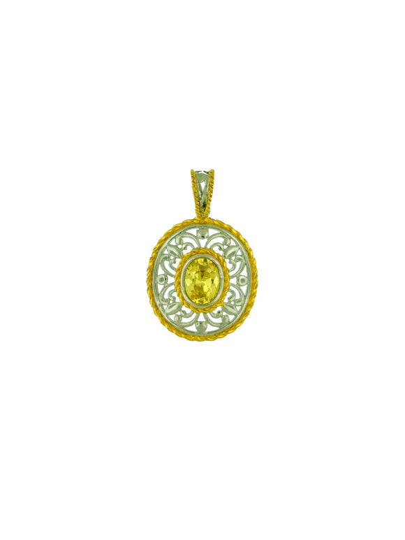 Silver and Yellow Crystal Pendant with 18k gold plating accents